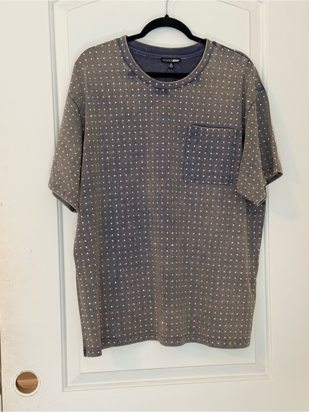 Fashion Nova Gray Dot-Print Short Sleeve Pocket Tee
